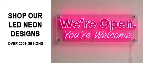 Shop custom LED neon sign designs at Beyond Neon Signs Australia featuring open neon wall signs for bars, cafes and businesses