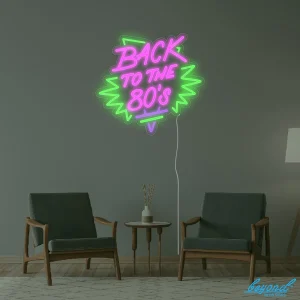 Back to the 80s LED neon sign glowing vibrant pink and blue, perfect for retro Aussie rooms