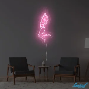 Premium Female Pole Dancer LED neon sign glowing vibrant pink and purple colours in Australia