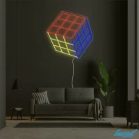 Rubik's Cube LED neon sign glowing vibrant colours, perfect for Australian decor