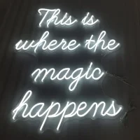 This Is Where The Magic Happens LED Neon Sign | Beyond Neon Signs Australia This Is Where The Magic Happens LED neon sign glowing vibrant pink with a magical vibe in Australia
