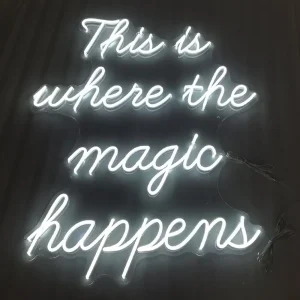This Is Where The Magic Happens LED neon sign glowing vibrant pink with a magical vibe in Australia