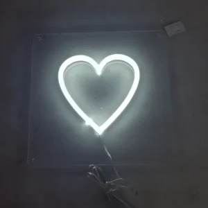 Tiny White Heart LED neon sign glowing bright white with a soft and charming vibe in Australia