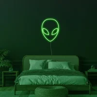 Alien Face LED neon sign glowing vibrant green with a futuristic vibe in Australia