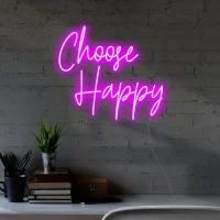 Choose Happy LED neon sign glowing vibrant yellow in Australia