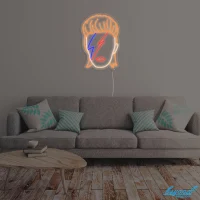 David Bowie Retro LED neon sign glowing vibrant pink and blue with vintage vibe in Australia