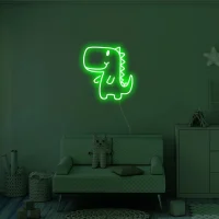Dinosaur LED neon sign glowing vibrant green with colourful accents, perfect for Australian decor