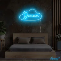 Dreamer Cloud LED neon sign glowing vibrant pink and blue with a dreamy, relaxing vibe in Australia