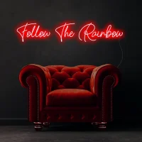 Follow The Rainbow LED neon sign glowing colourful and vibrant in an Australian setting