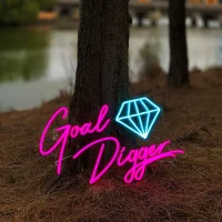 Goal Digger LED neon sign glowing vibrant pink and white colours in a stylish Australian setting