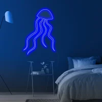 Jellyfish LED neon sign glowing vibrant blue and pink, creating a calming underwater vibe in Australia