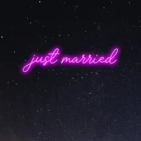 Elegant Just Married Wedding LED Neon Sign | Beyond Neon Signs Australia Elegant Just Married wedding LED neon sign glowing warm white for special Australian celebrations