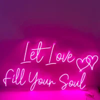 Let Love Fill Your Soul LED neon sign glowing warm pink and red colours, creating a romantic vibe in Australia