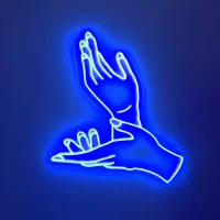 Hands LED neon sign glowing vibrant and colourful in Australia