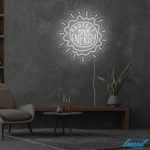 Protect Your Energy LED neon sign glowing vibrant pink and purple with calming vibe Australia