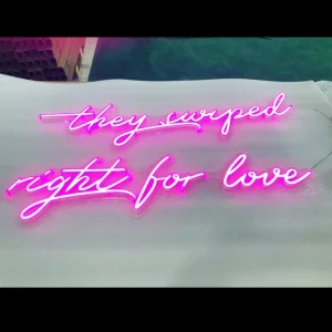 Swipe Right Love LED neon sign glowing vibrant red and pink for romantic vibe in Australia