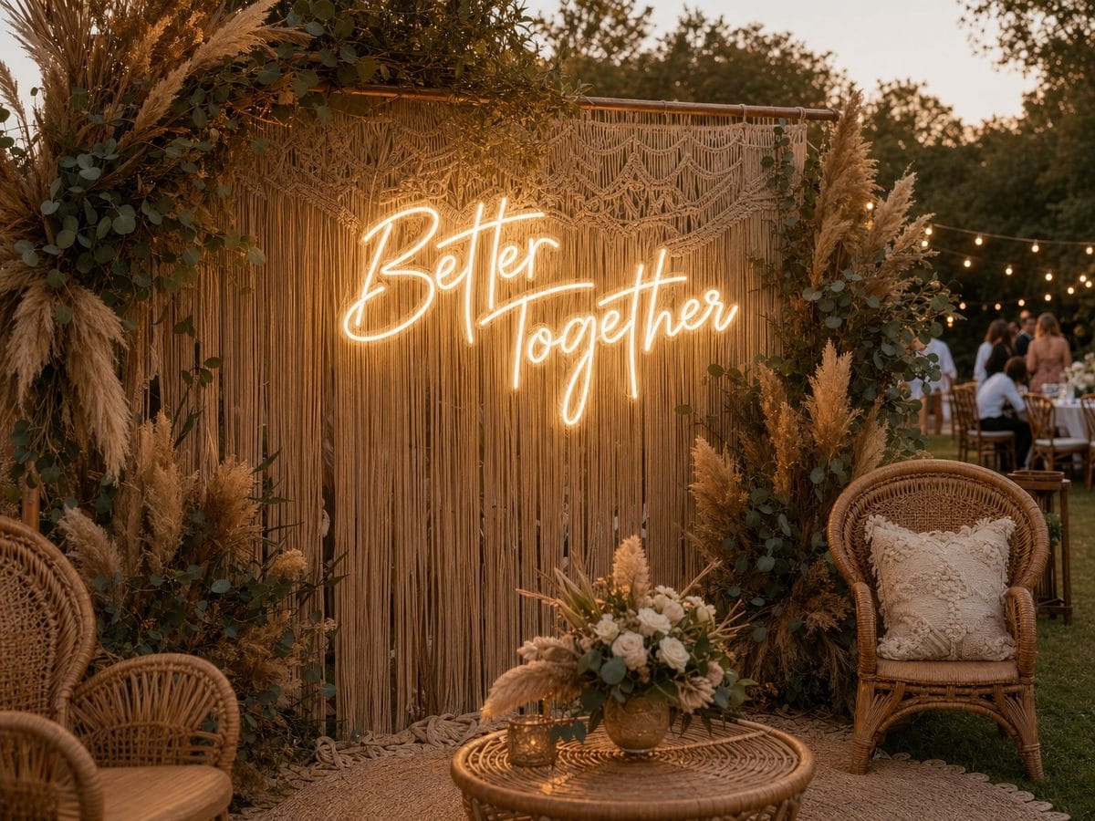 Better together neon sign boho wedding Sydney outdoor 2026