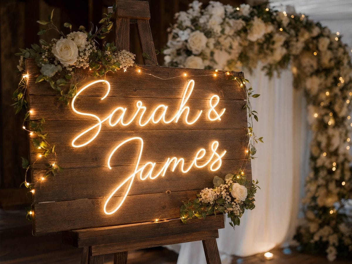 Custom couple names neon sign wedding Sydney 2026 ceremony backdrop