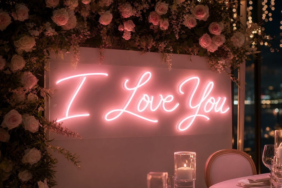 I Love You neon sign wedding Sydney 2026 pink cursive LED