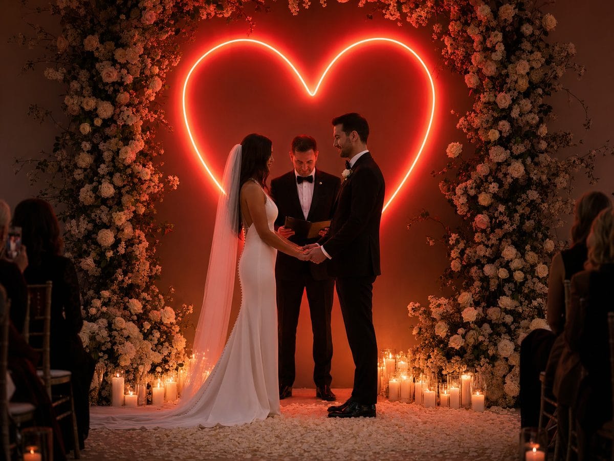 Love heart neon sign wedding ceremony backdrop Sydney 2026