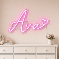 Ava Name LED Neon Sign - hot pink cursive script with heart on contour cut acrylic