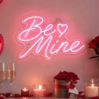 Custom Be Mine Valentine's Day LED neon sign for romantic celebrations. Contour-cut acrylic backing,