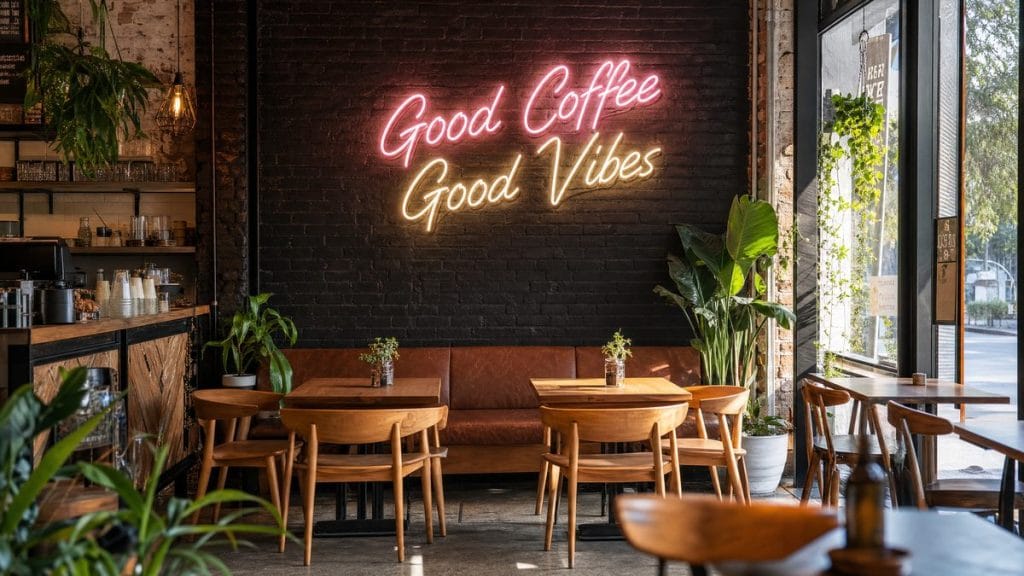 Neon Sign for Cafe Sydney Custom LED neon sign in a Sydney cafe interior