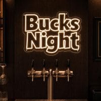 Custom Bucks Night LED neon sign for bucks parties and bachelor celebrations. Contour-cut acrylic ba