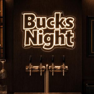 Custom Bucks Night LED neon sign for bucks parties and bachelor celebrations. Contour-cut acrylic ba