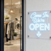 Come In We're Open neon sign custom LED neon light for boutique salon Sydney Australia