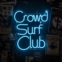 Crowd Surf Club LED neon sign glowing in a bar