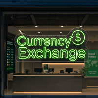 Currency Exchange Neon Sign Currency Exchange LED neon sign on clear acrylic backing