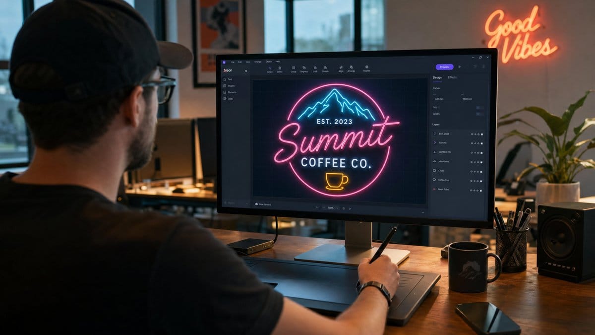 Custom neon sign design mockup process Australia - free design proof service