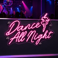 Dance All Night LED neon light glowing in a club setting