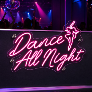 Dance All Night LED neon light glowing in a club setting