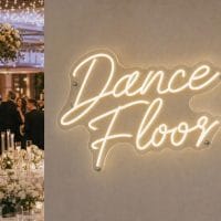 Custom Dance Floor LED neon sign for wedding receptions and event venues. Contour-cut acrylic backin