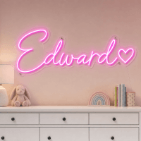 Edward Name LED Neon Sign - hot pink cursive script with heart on contour cut acrylic