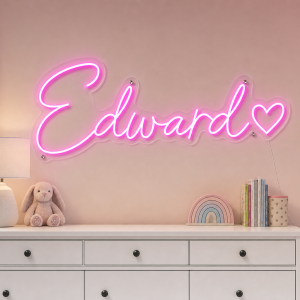 Edward Name LED Neon Sign - hot pink cursive script with heart on contour cut acrylic