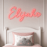 Elijah Name LED Neon Sign - vivid red cursive script with heart on contour cut acrylic