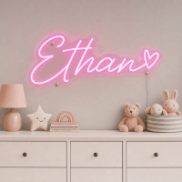 Ethan Name LED Neon Sign - hot pink cursive script with heart on contour cut acrylic