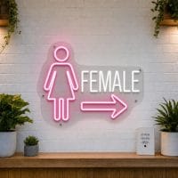 Female Toilet LED neon sign with female figure icon on clear acrylic backing