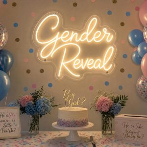 Custom Gender Reveal LED neon sign for gender reveal parties and baby showers. Contour-cut acrylic b