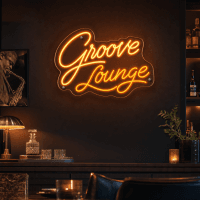Groove Lounge neon sign glowing on wall