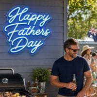Custom Happy Father's Day LED neon sign for Father's Day celebrations. Contour-cut acrylic backing,