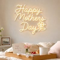 Custom Happy Mother's Day LED neon sign for Mother's Day celebrations. Contour-cut acrylic backing,