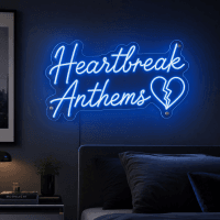 Heartbreak Anthems glowing text neon sign