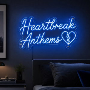 heartbreak-anthems-neon-sign Heartbreak Anthems glowing text neon sign