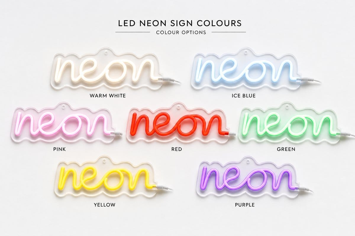 LED neon sign colour options Australia - available neon colours Beyond Neon Signs