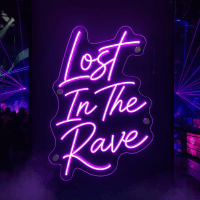Lost In The Rave LED neon sign glowing in a music venue