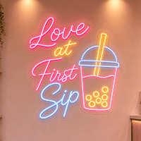 Love at First Sip Neon Sign - LED neon sign for bubble tea shops